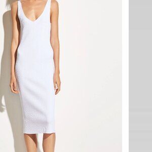 NEW Vince Rib Double V Neck Midi Dress Optic White‎ S